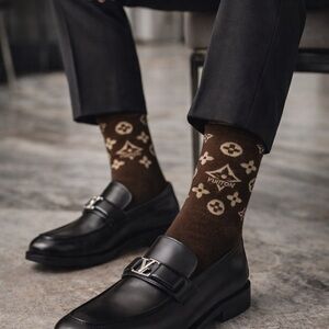 Louis Vuitton Brown Monogram Dress Socks